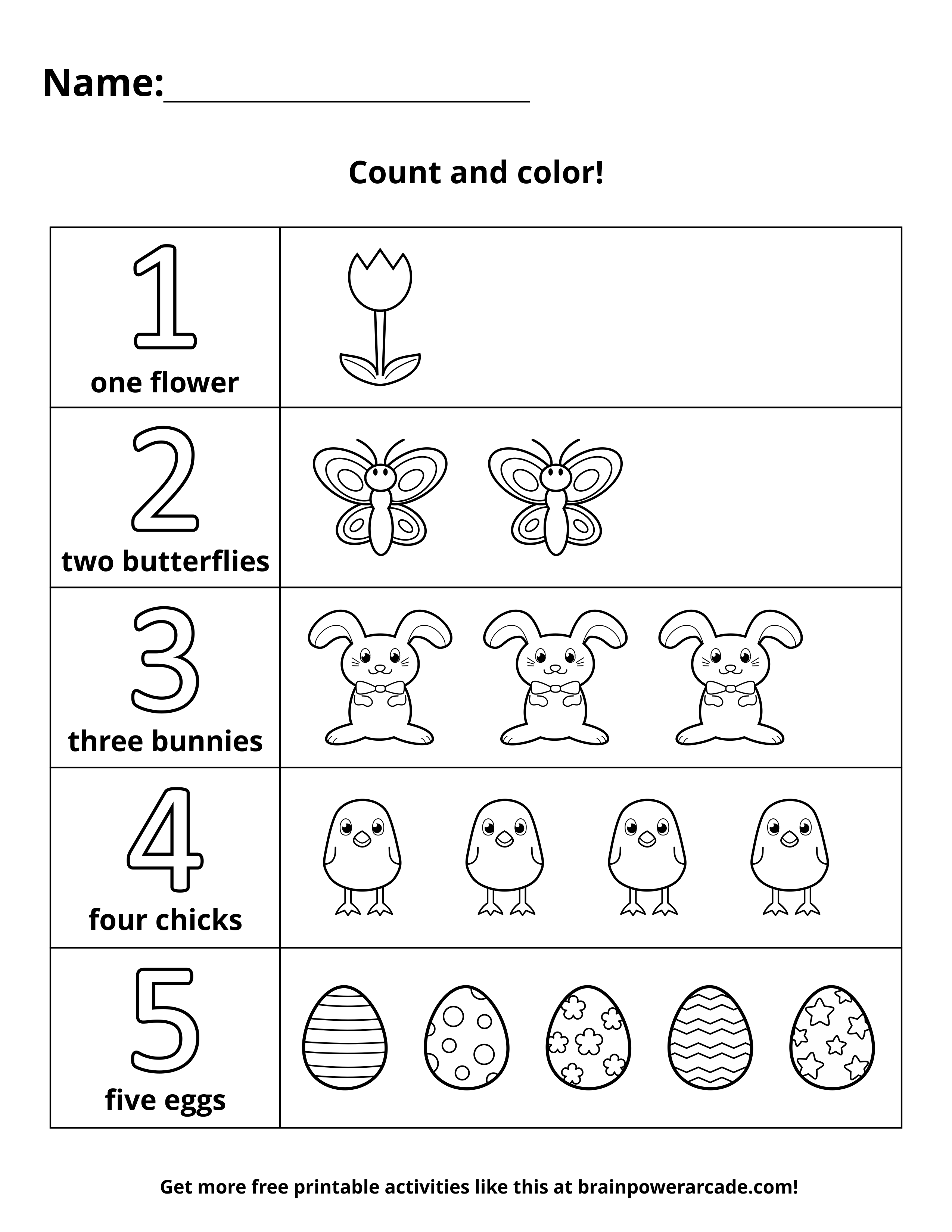 Count 1 to 5 Coloring Page