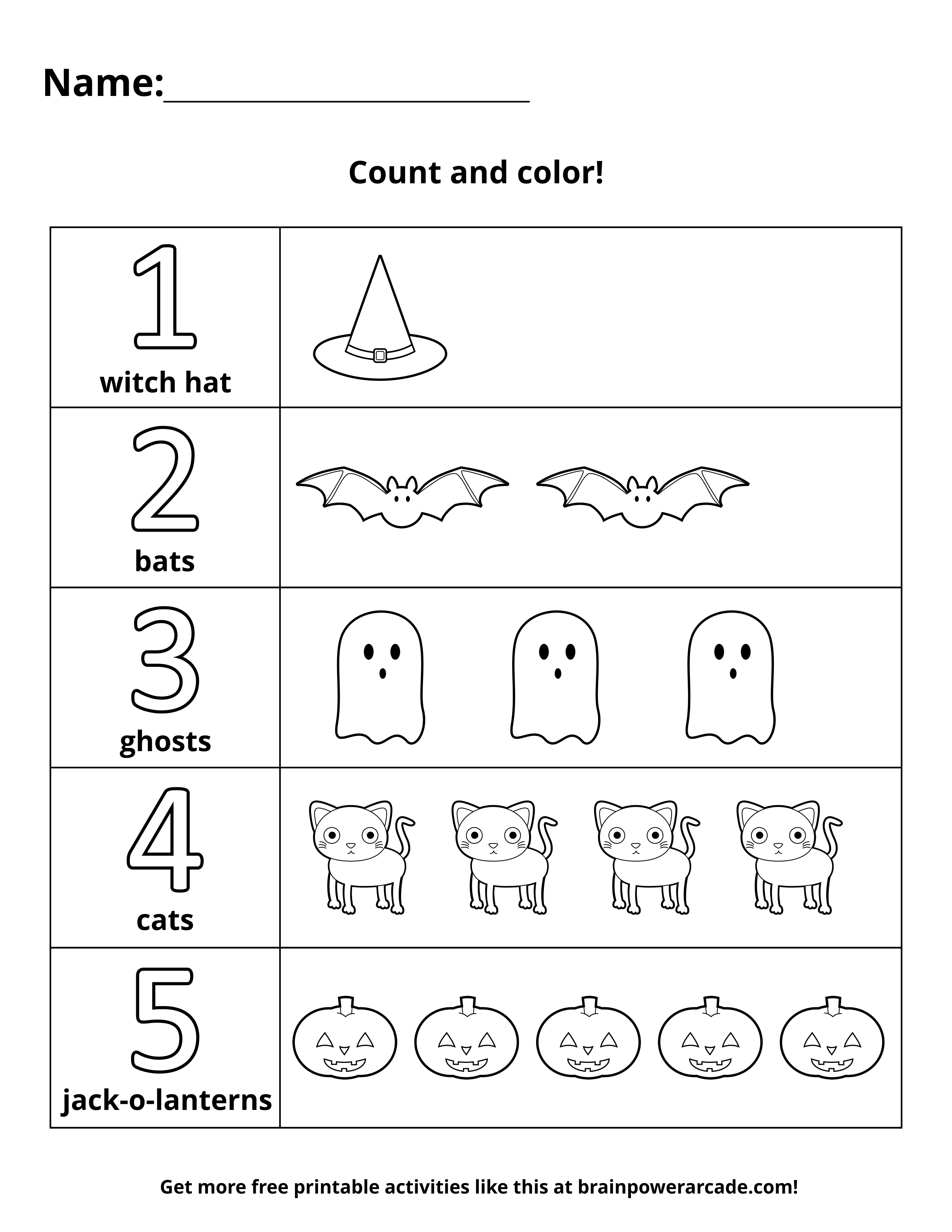 Count 1 to 5 Coloring Page