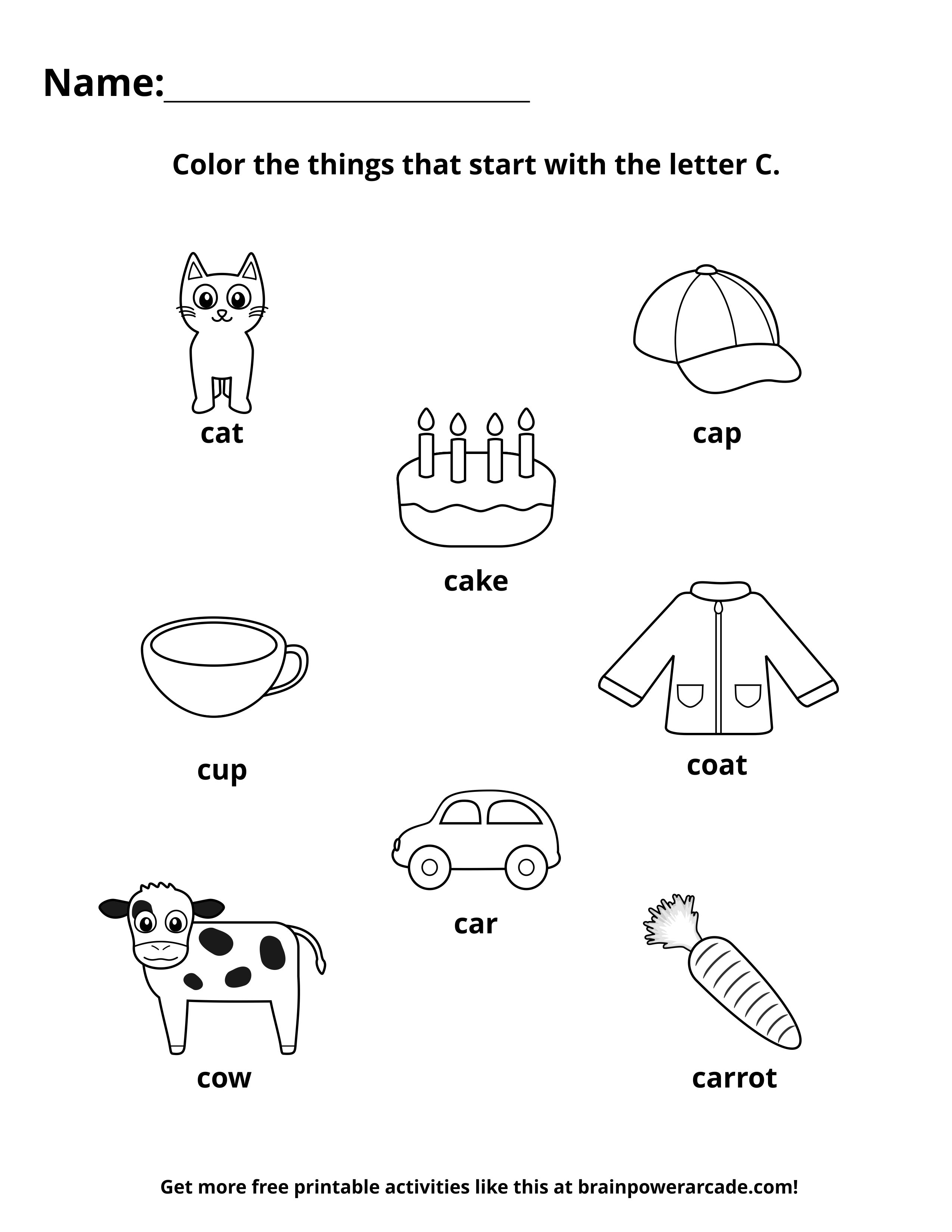 C Words Coloring Page