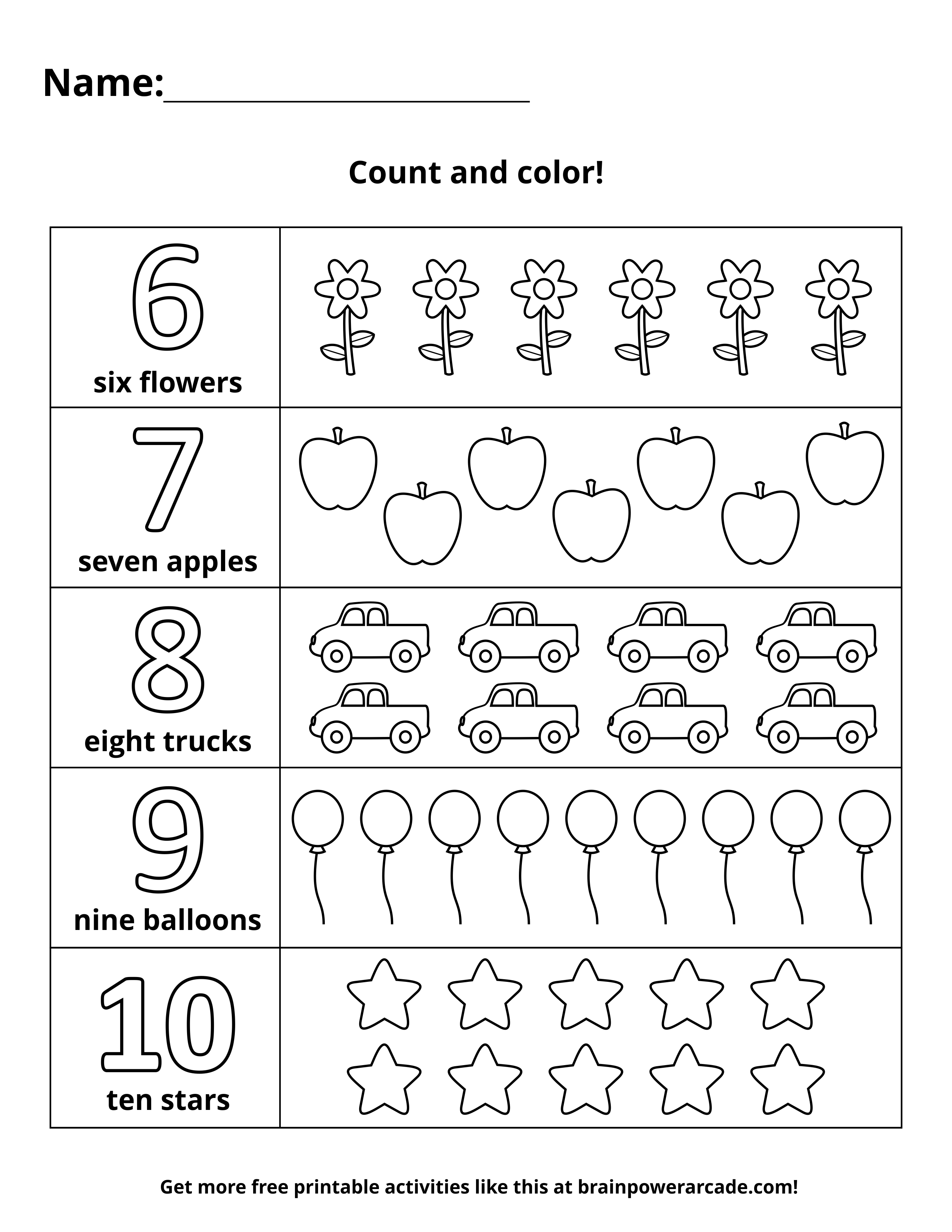 Count 6 to 10 Coloring Page