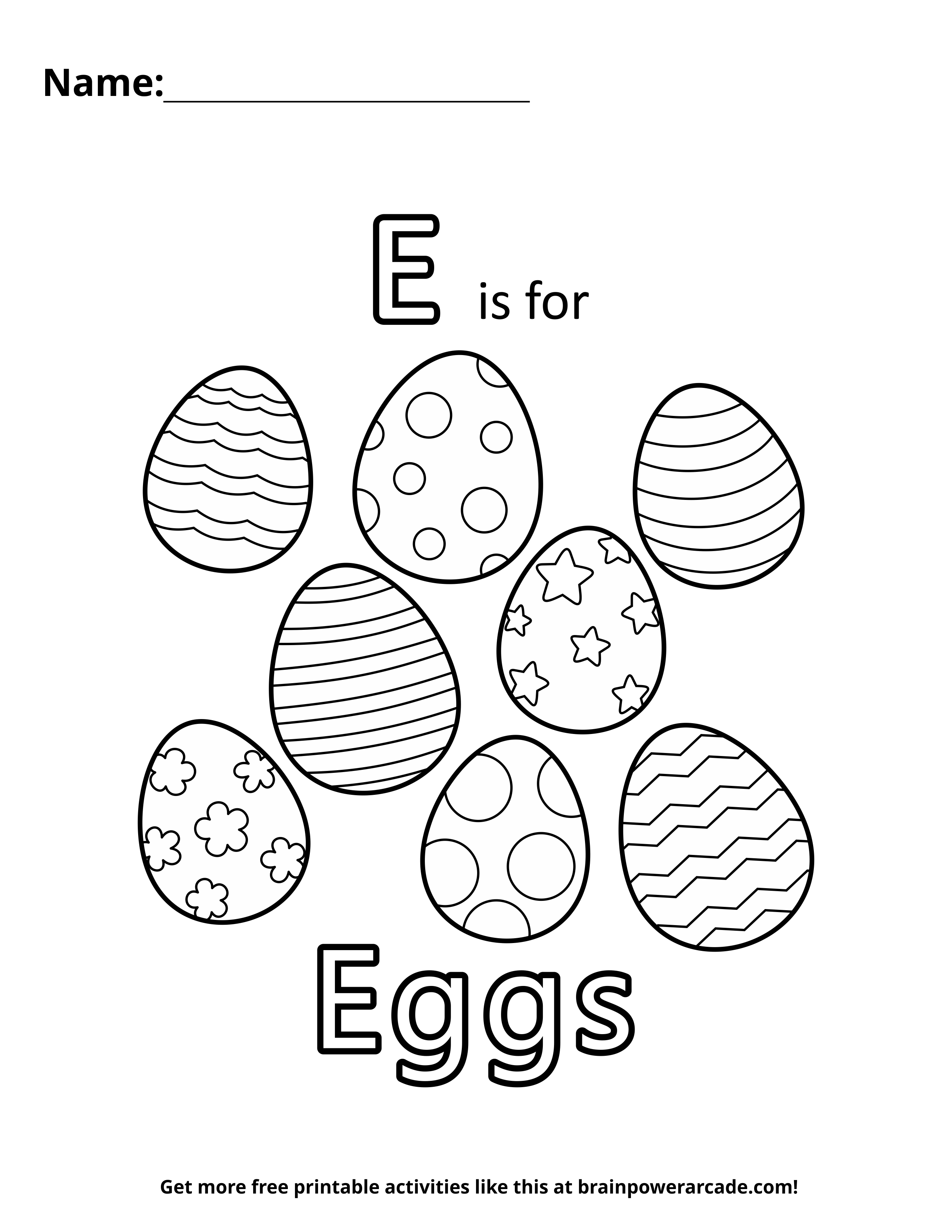 E is for Eggs Coloring Page