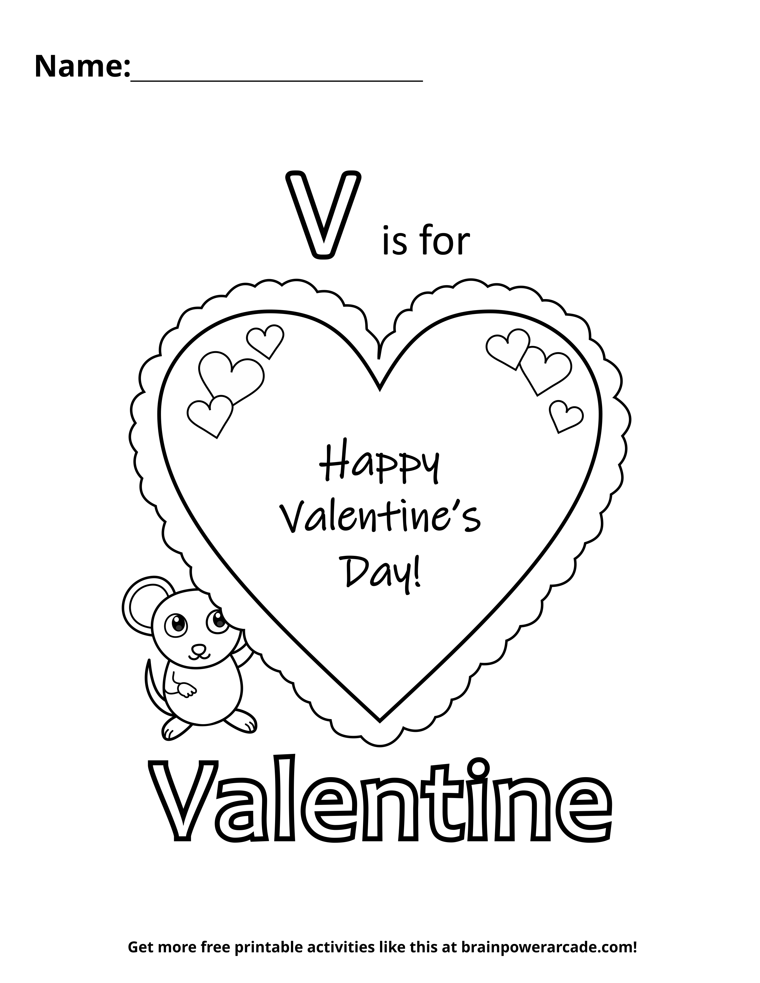 V is for Valentine Coloring Page