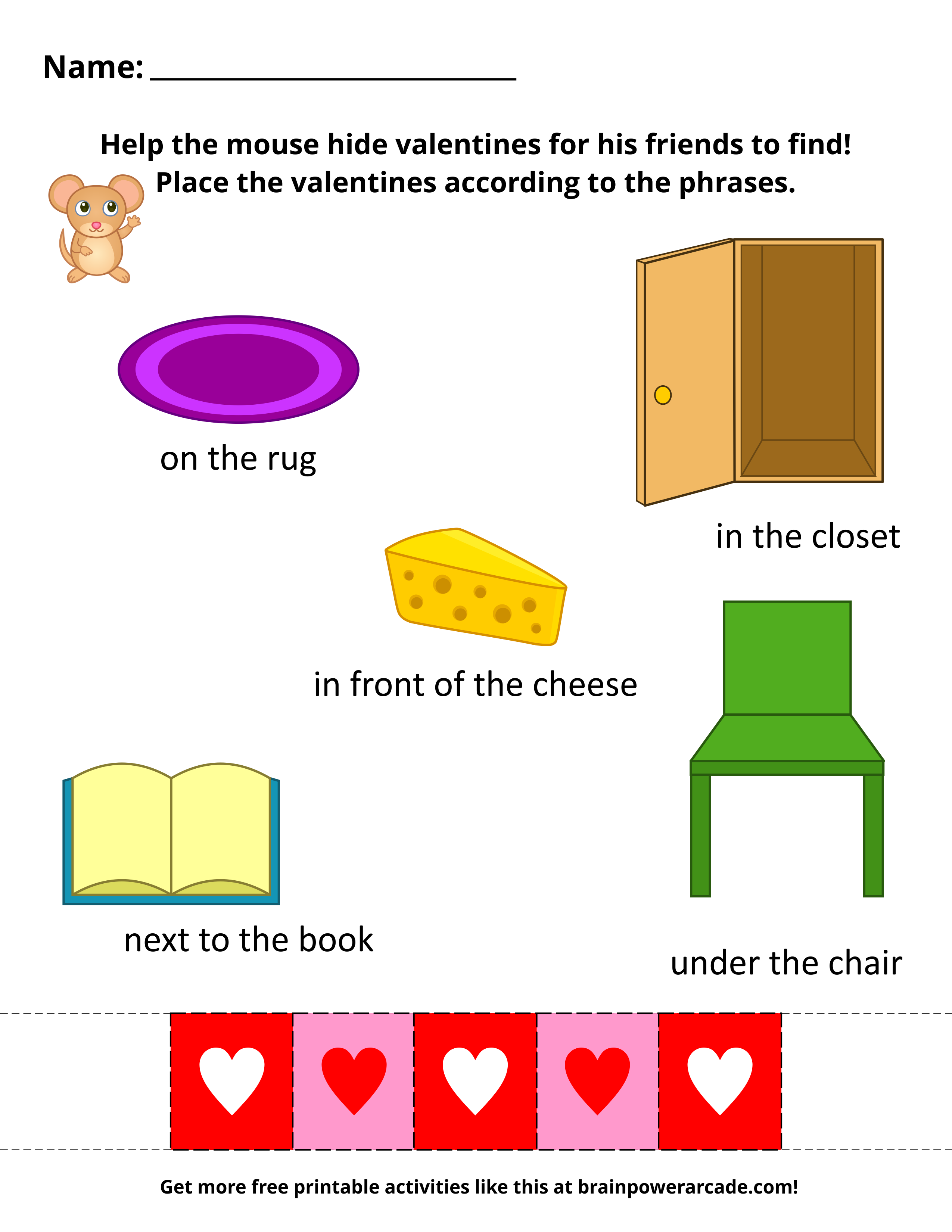 Place the Valentines According the Prepositional Phrases