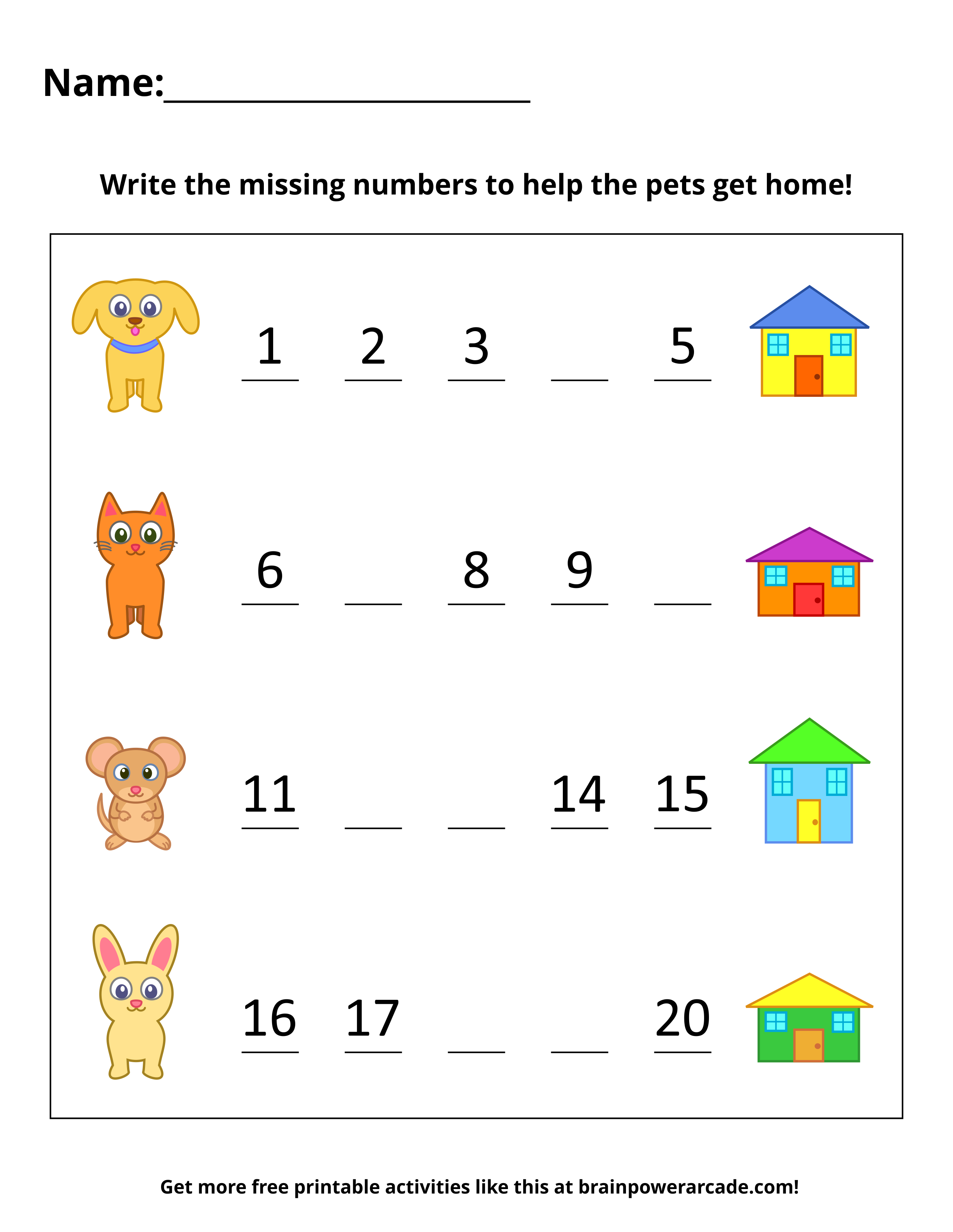 Number Fill In Worksheets