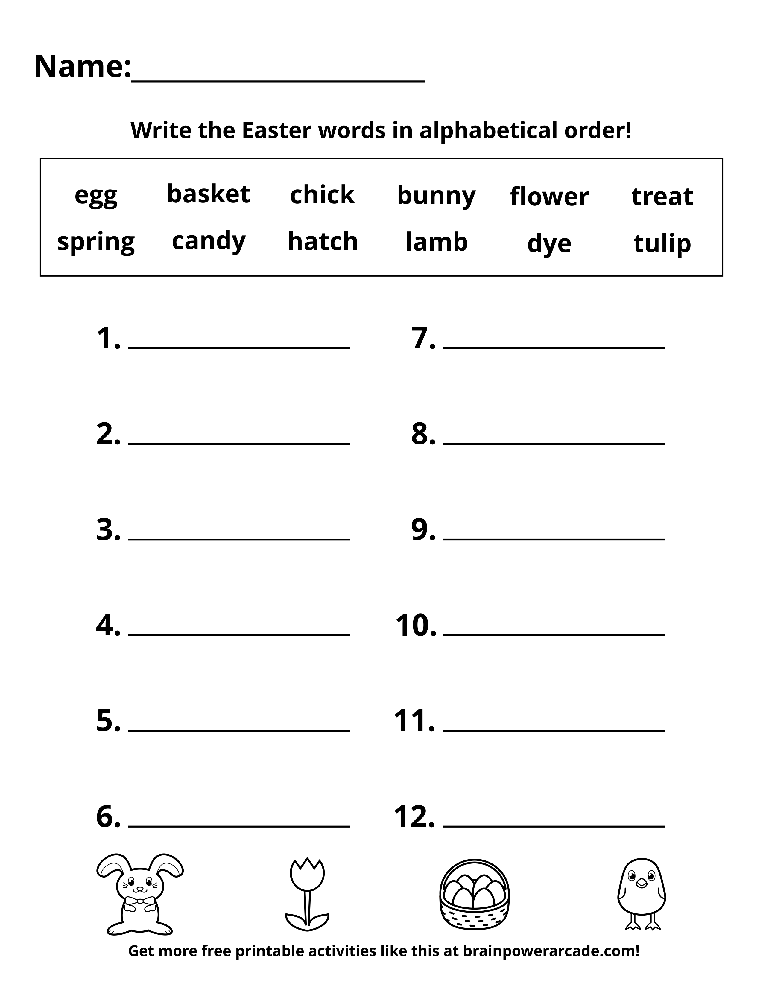 Write the Easter Words in Alphabetical Order