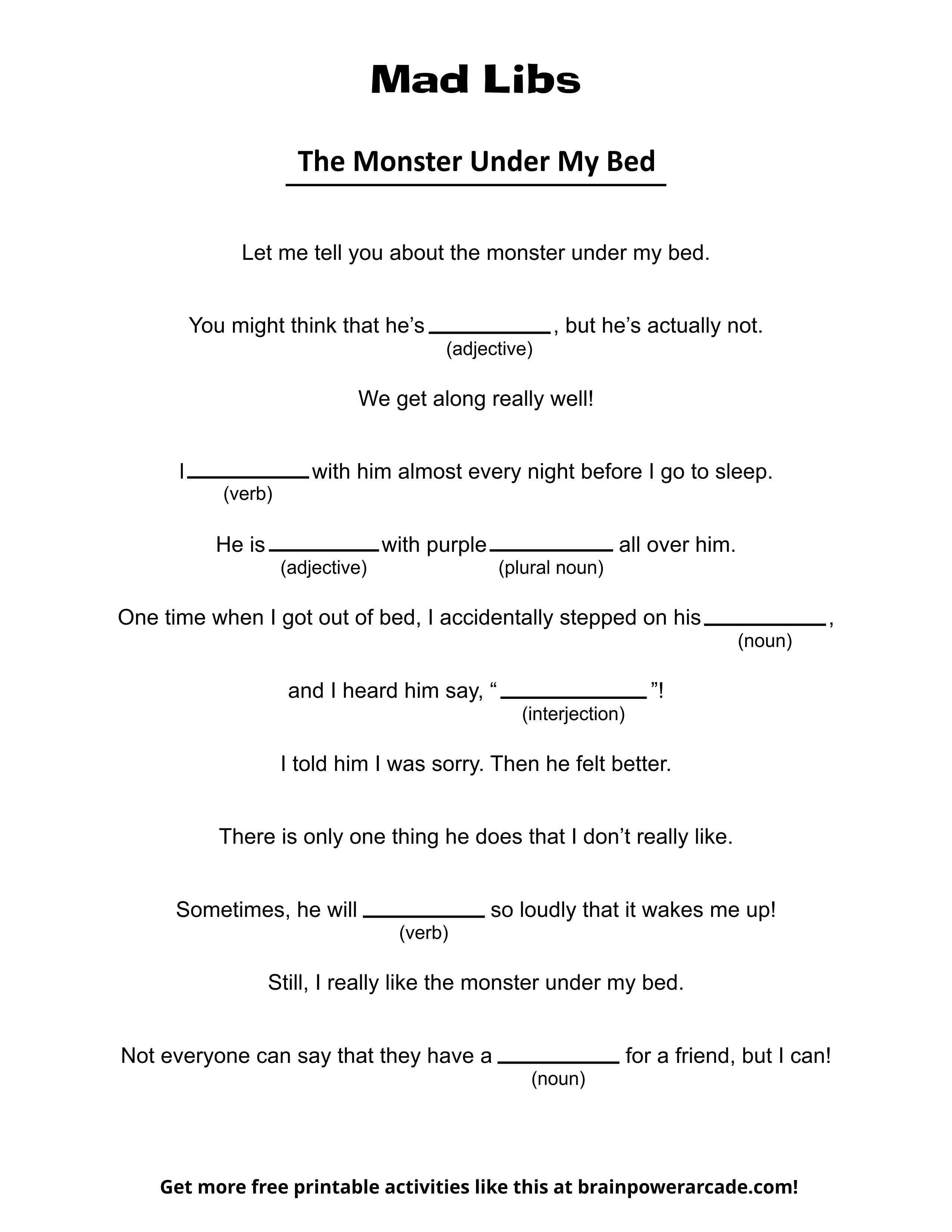 Complete the Mad Libs Story