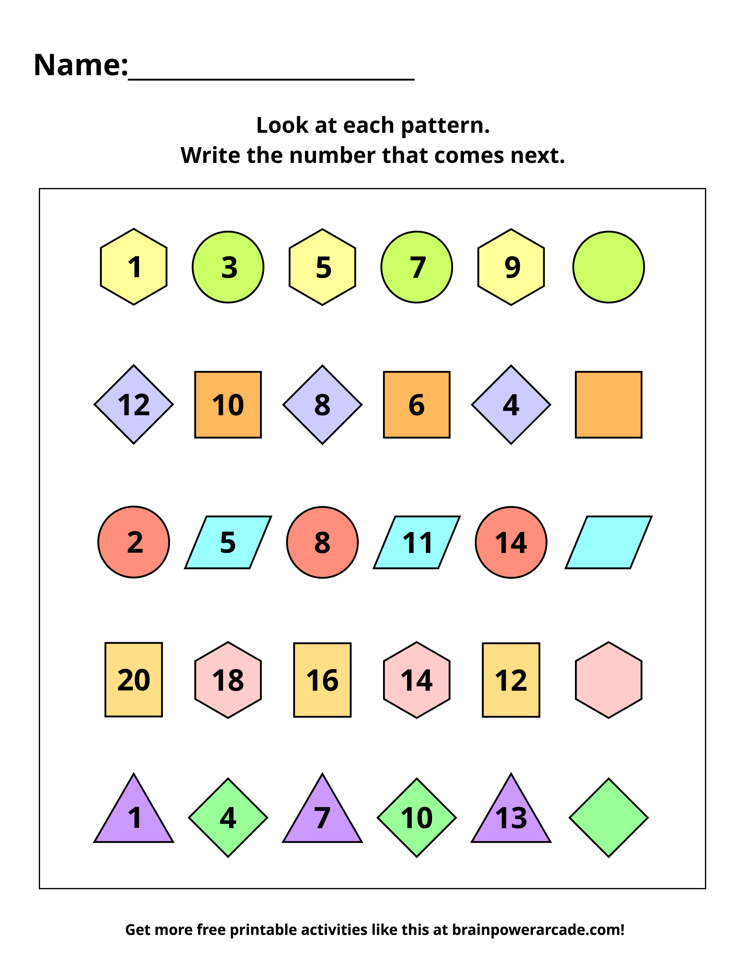 Number Sequences (Addition and Subtraction from 1-20)